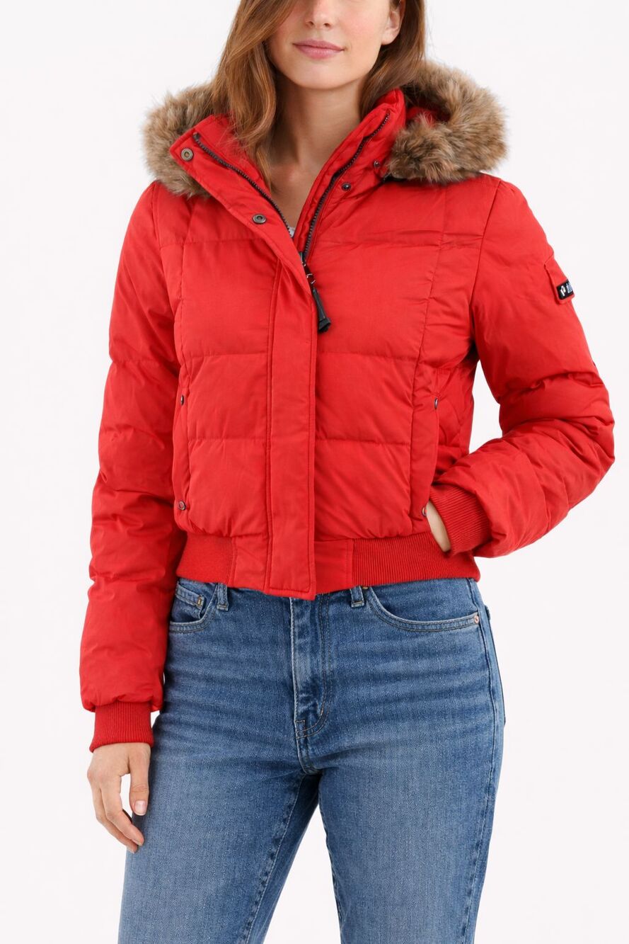 ZeroXposur Red Puffer Jacket Faux Fur Hood Short Y2K Winter Coat Small NWT